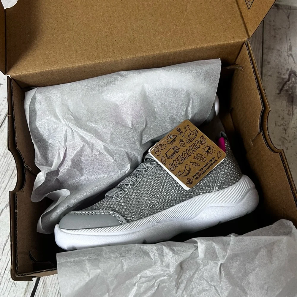 Girl Sz 7 Skechers Toddler Easy Peasy 302885N Gray Pink Silver Washable Sneaker